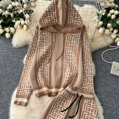 Autumn Pant Set Women Two Piece Sets Hooded Matching Sets Tops Wide Leg Long Pants High Waist Y2k Streetwear Work Print 2025