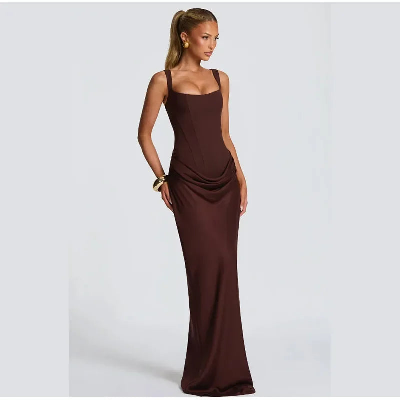 Women Sexy Square-neck Halter Mini Dress 2025 Pleated Sleeveless Backless High Waist Bodycon Dresses New Summer Lady Party Robes