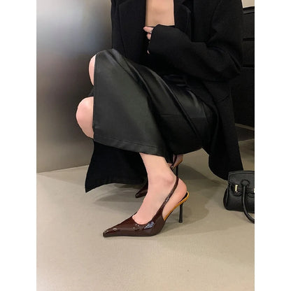 Eilyken Spring Fashion Sexy Thin Heels Pointed Toe Pumps Women Mule Shoes Elegant Patent Leather Banquet Striptease Sandals
