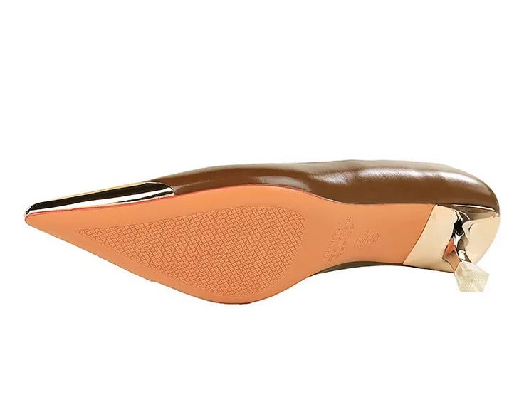 BIGTREE Retro Shallow Metal Pointed Toe High Heels Women Pumps  Stripper Elegant Party Thin Low Heels Black Heels Shoes