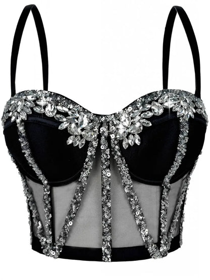 Rhinestones Female Corset Top Women Camis Nightclub Pearls Short Chest Binder Sexy Camisole Mujer Lingerie Tube Bra Debardeur