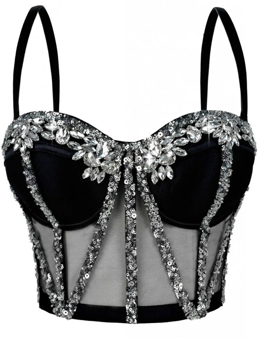 Rhinestones Female Corset Top Women Camis Nightclub Pearls Short Chest Binder Sexy Camisole Mujer Lingerie Tube Bra Debardeur