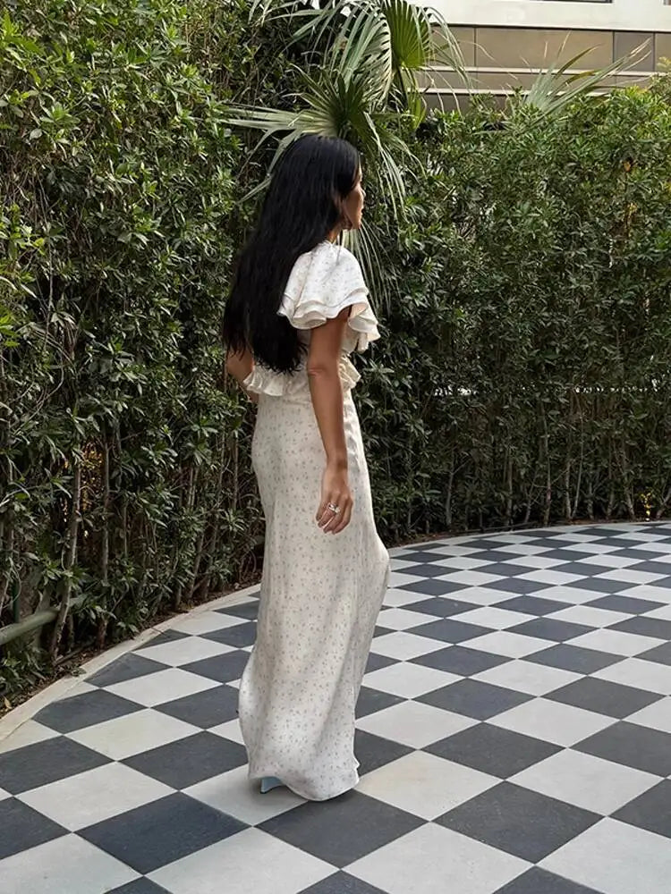 Chic Flower Print A-line Maxi Dress Women Elegant High Waist Strapless Backless Slim Vestidos Lady Summer Vacation Robes LIX8