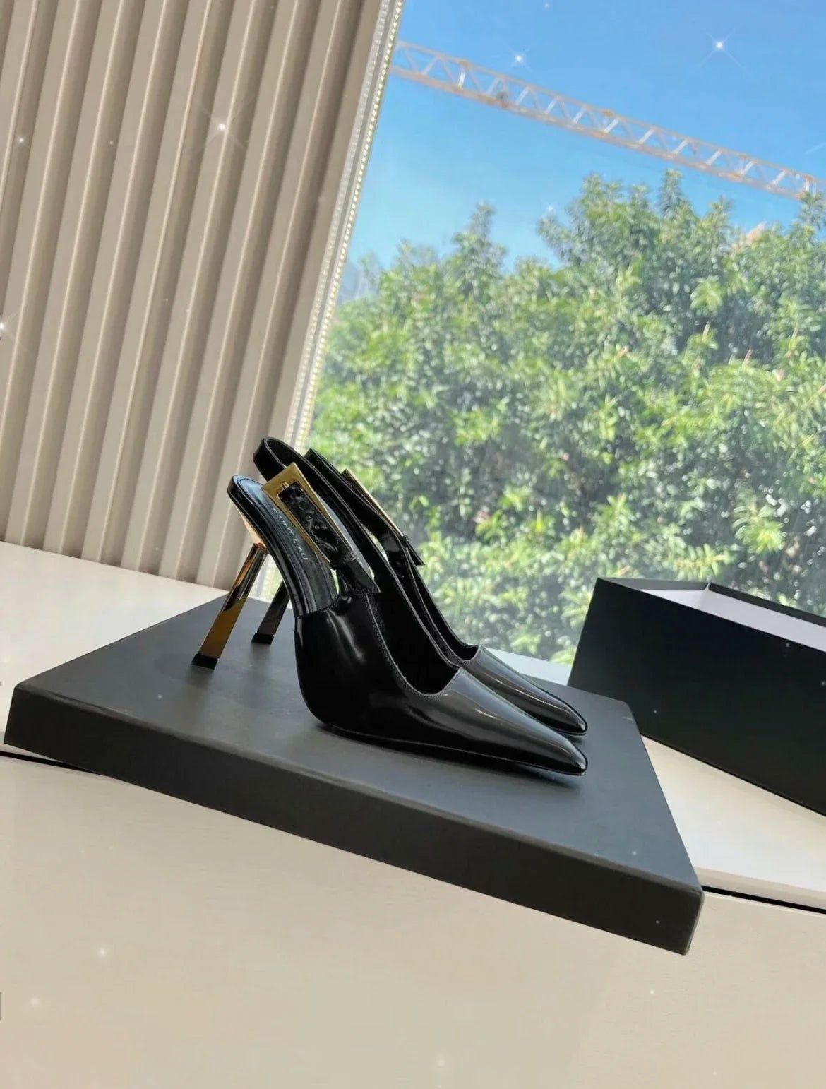 Black Pointed Toe High Heels Thin Heel Metal Cap Sandals Women's Shoes Elegant Painted Leather Sexy Fine Heel New 2025