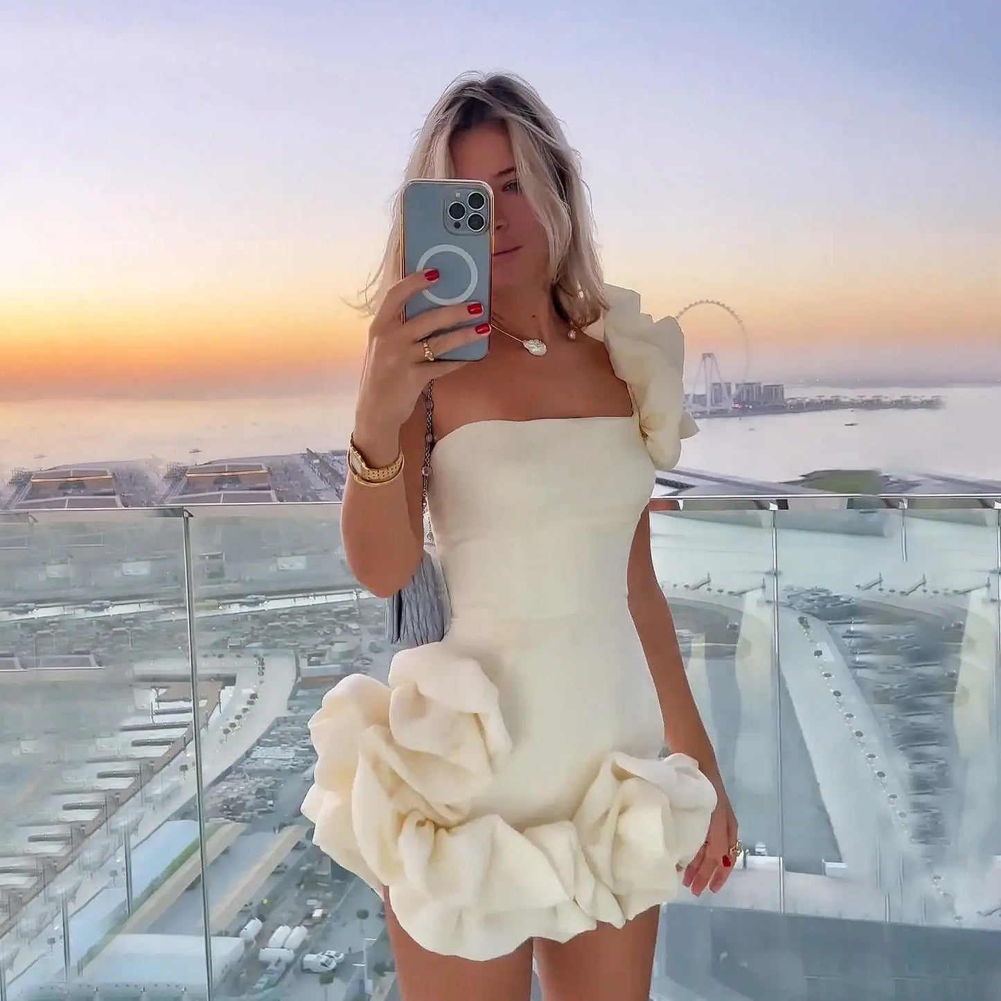 2025 Summer Fashion New Elegant Temperament Party Evening Dress For Women Flower Sleeveless Off-Shoulder Sexy Pleated Rose Dress