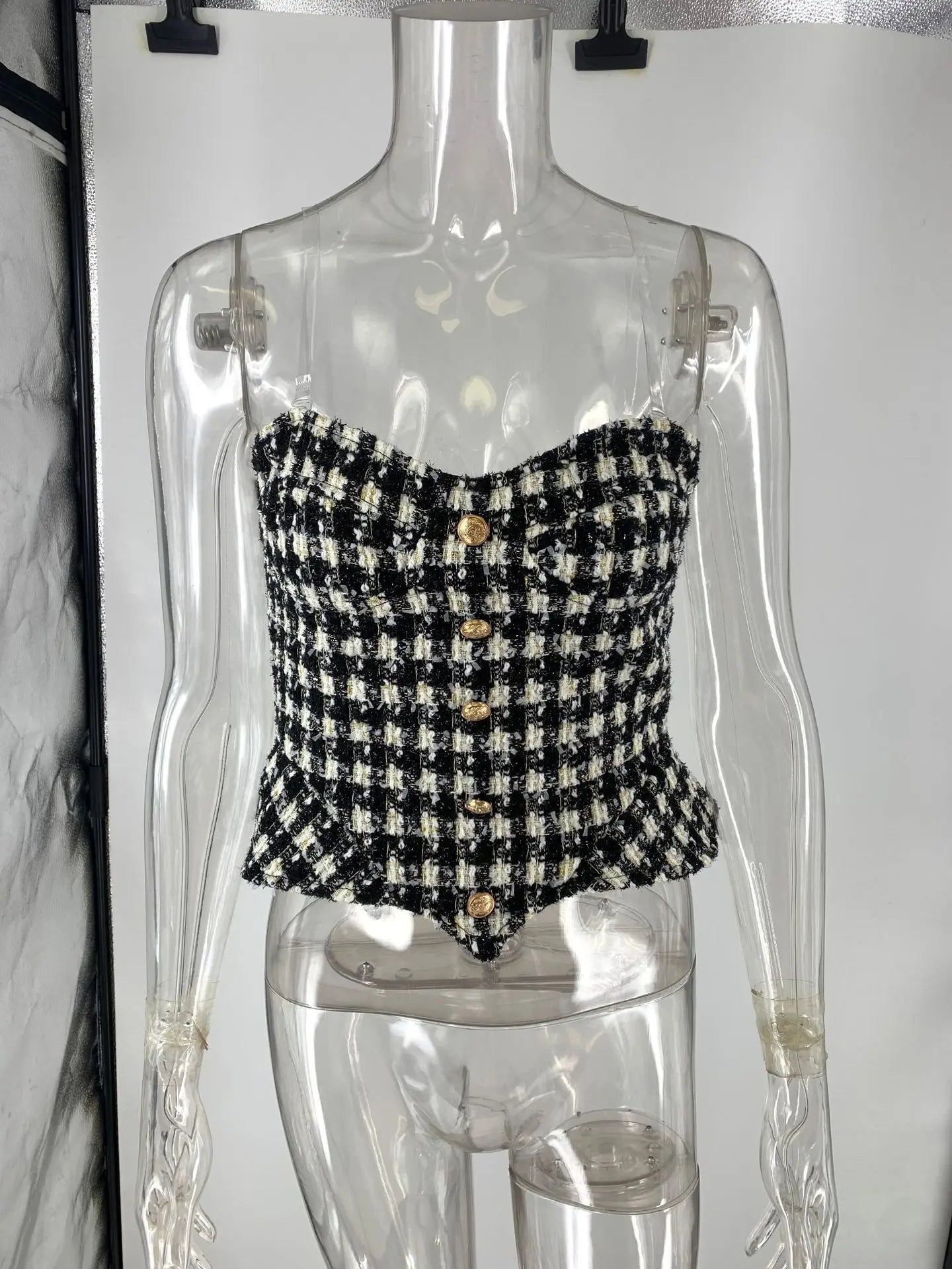 Vintage Plaid Tube Top Vest Women Fashion Sexy Hot Girl Buttons Irregular Slim Sleeveless Cropped Top Party Streetwear Female