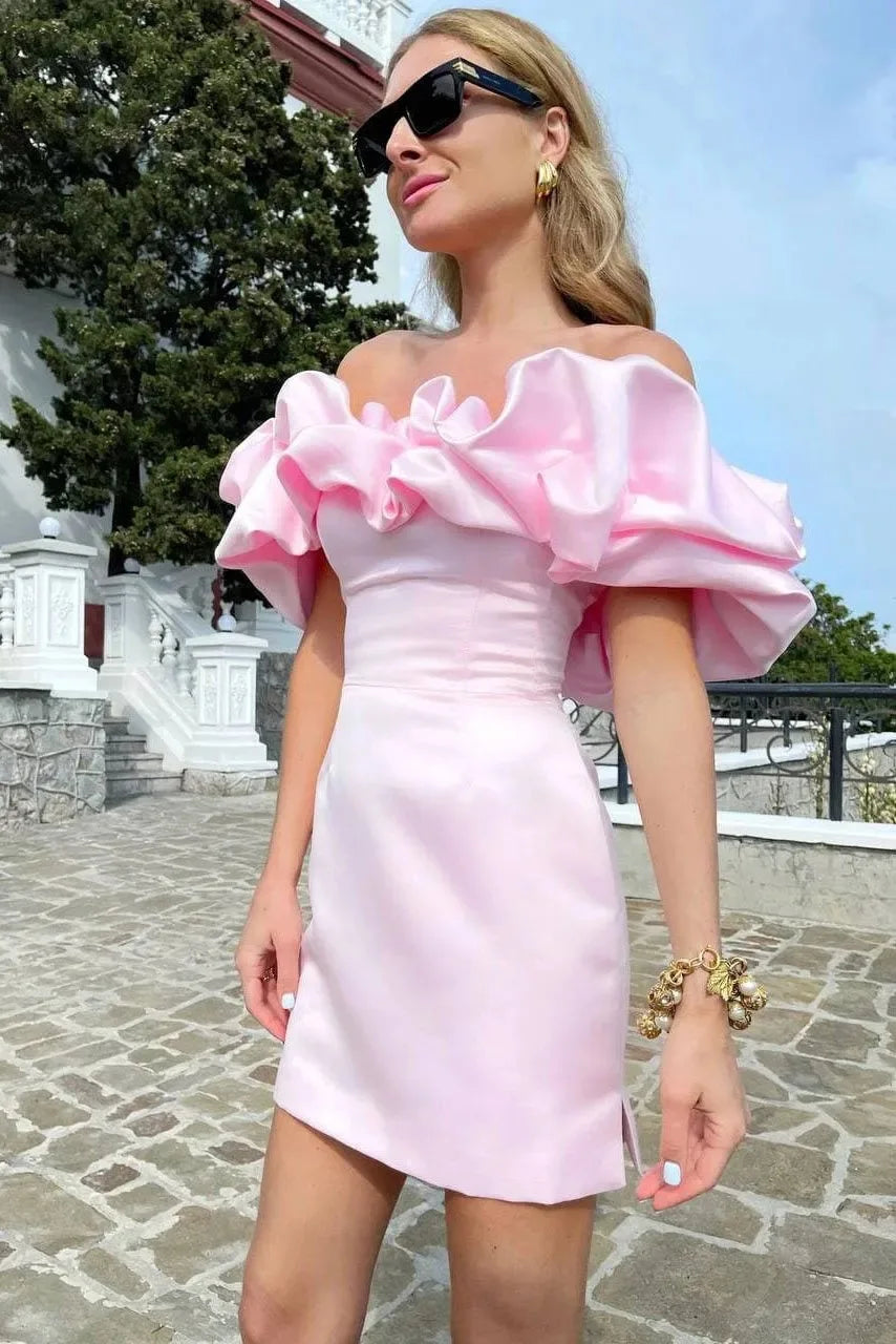 Women's Off Shoulder Ruffles Flower Party Dress, Sexy Bodycon Dresses, Elegant Female Package Hips, Night Party, Event Celebrate