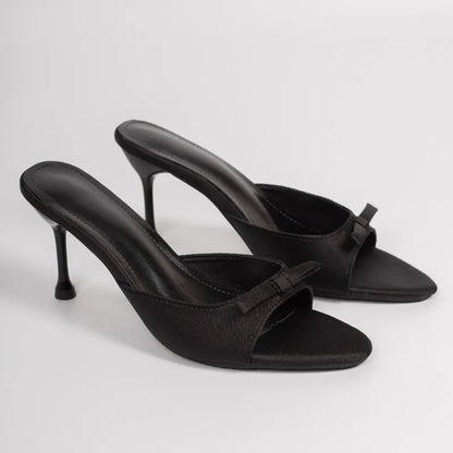 Designer Thin High Heel Summer Women Slippers Fashion Satin Butterfly-knot Dress Slides Ladies Sexy Stripper Party Sandals