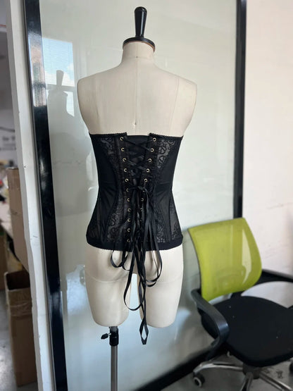Spicy Girl Sexy Tight Corset Lace Hollow Sleeveless Strapless Top 2025 Summer Fashion Women Street Trendy Vest