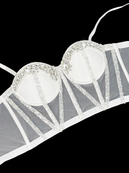 Rhinestones Female Corset Top Women Camis Nightclub Pearls Short Chest Binder Sexy Camisole Mujer Lingerie Tube Bra Debardeur