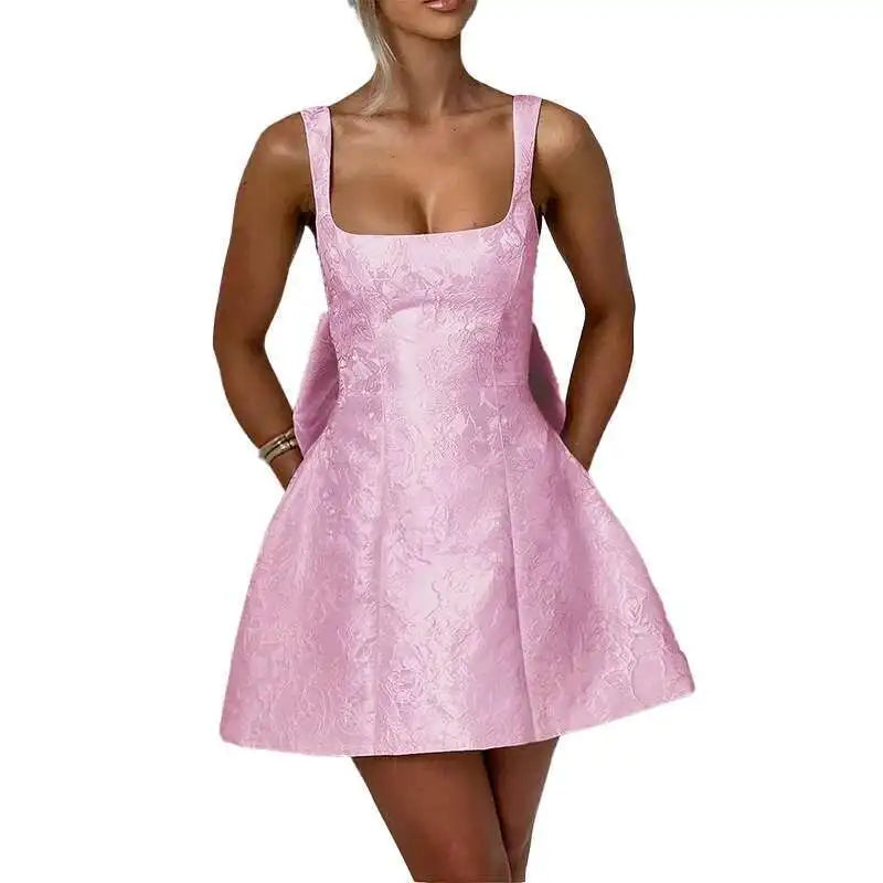 Avrilyaan Bow Spaghetti Strap Backless Sexy A-line Dress Women Strapless Party Dress Elegant Bodycon Mini Summer Dress Vestidos