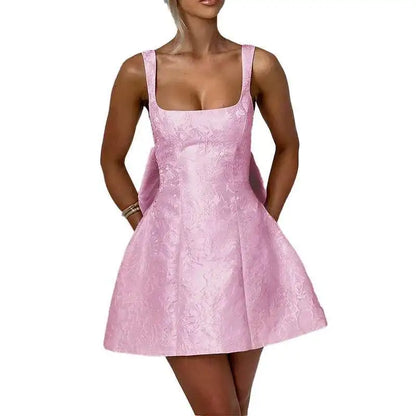 Avrilyaan Bow Spaghetti Strap Backless Sexy A-line Dress Women Strapless Party Dress Elegant Bodycon Mini Summer Dress Vestidos