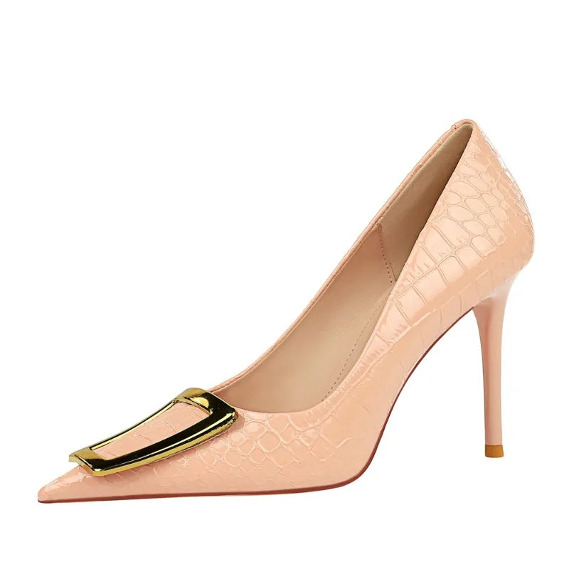 2025 BIGTREE Metal Decoration Buckle Fashion Pumps Women Elegant Snakeskin Print 10cm High Heels Party Ladies Shoes