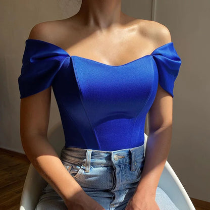 Sexy Corset Top Satin Bow Tie Bustier Summer Fashion T-Shirt Club Party Outfit Women's Short Top