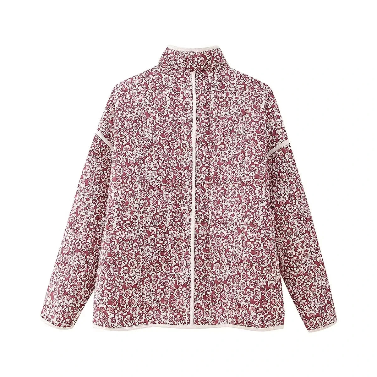 HH Floral Print Jacket For Women Autumn Quilted Reversible Cotton Coat Cardigan Long Sleeve Jackets Elegant Woman Streetwear