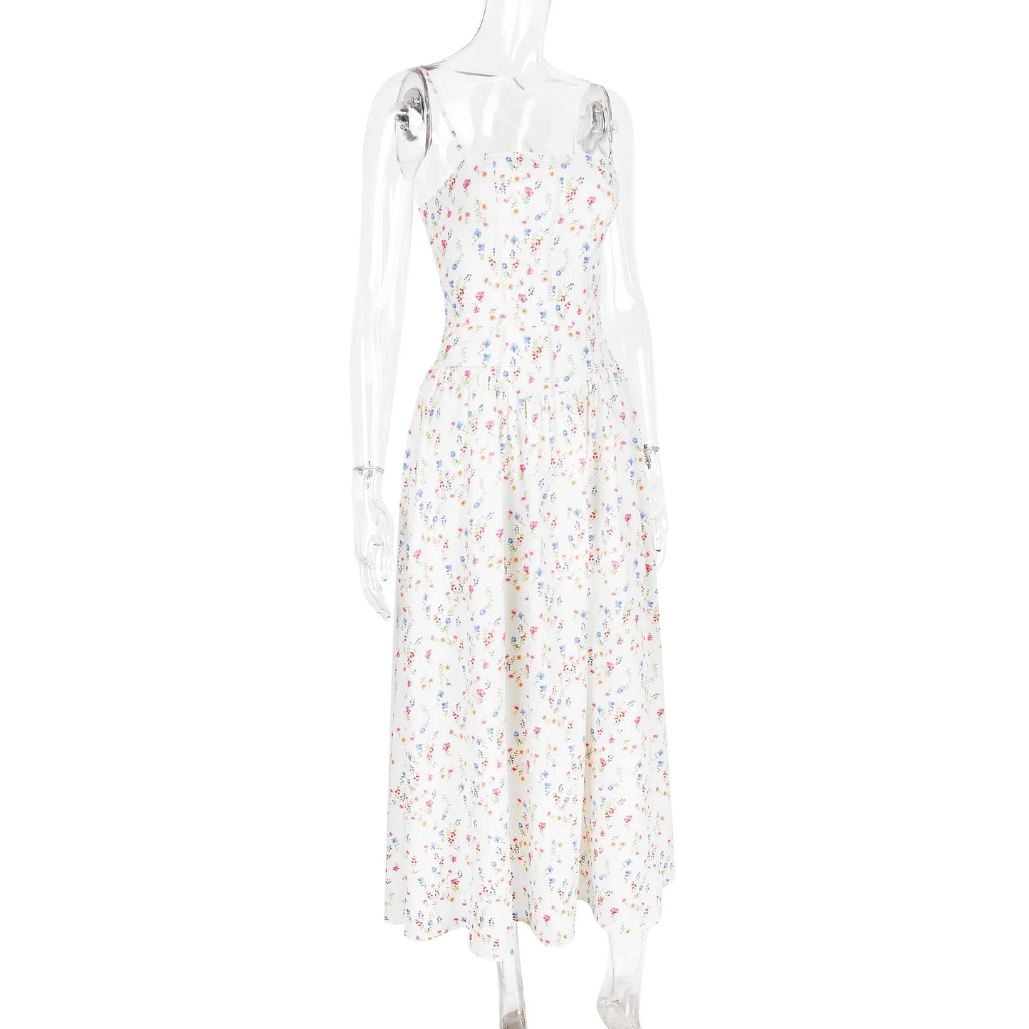 Oligai Floral Print Midi Sundress Elegant Spaghetti Strap Flowy Dress Aussie Summer Women Boho Chic Beach Dress