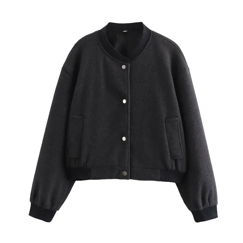MUJER 2025 Women Jacket Cropped Bomber Jackets For Women Beige Black Tweed Jacket Woman Fashion Long Sleeve New In Short Coats