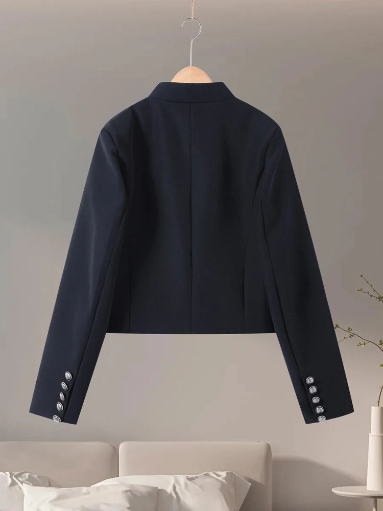 Vintage Napoleon Short Jacket for Women Stand Collar Full Sleeve Single-Breasted Slim Coat 2026 Spring Lady New Streetwear