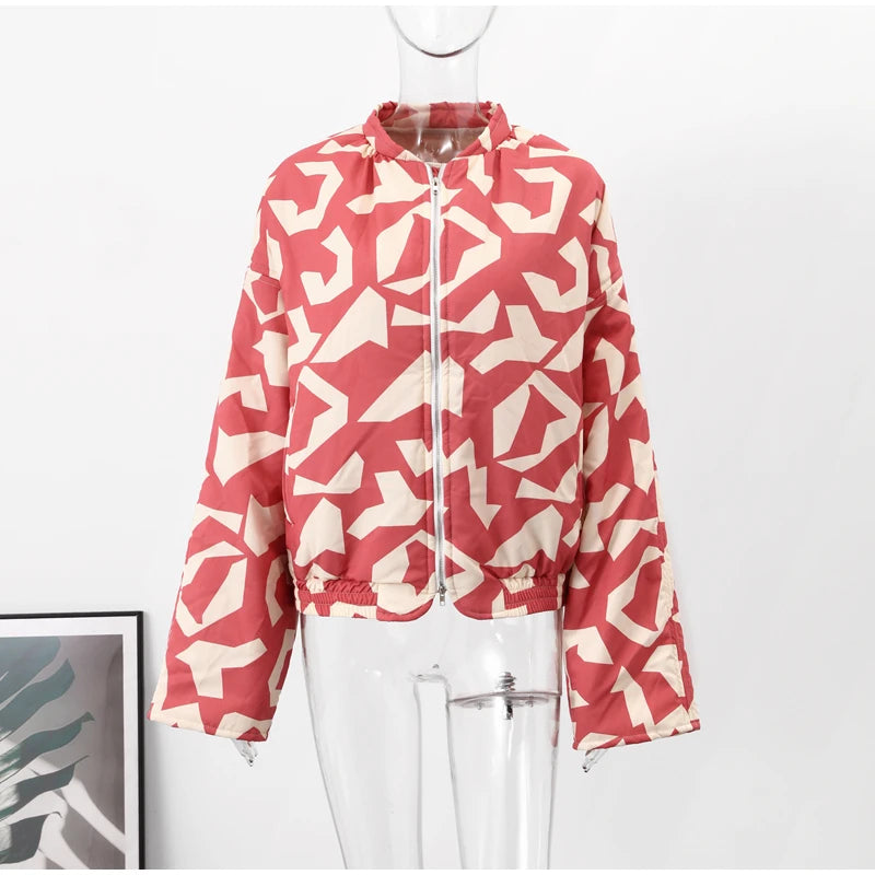 HH Floral Print Jacket For Women Autumn Quilted Reversible Cotton Coat Cardigan Long Sleeve Jackets Elegant Woman Streetwear