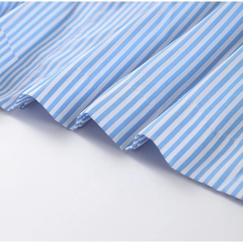 Casual Striped Women Summer Dress Lapel Single Breast Half Sleeve Slim Waist Long Dresses 2026 Autumn Lady Fashion Vacation Robe