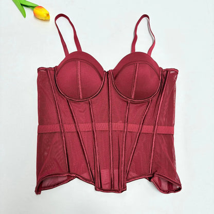 Transparent Mesh Sexy Waisted Lady Corset Elegant Shaping Women Bustier Girls Slim Evening Wear Crops Top Lady Short Body Shaper