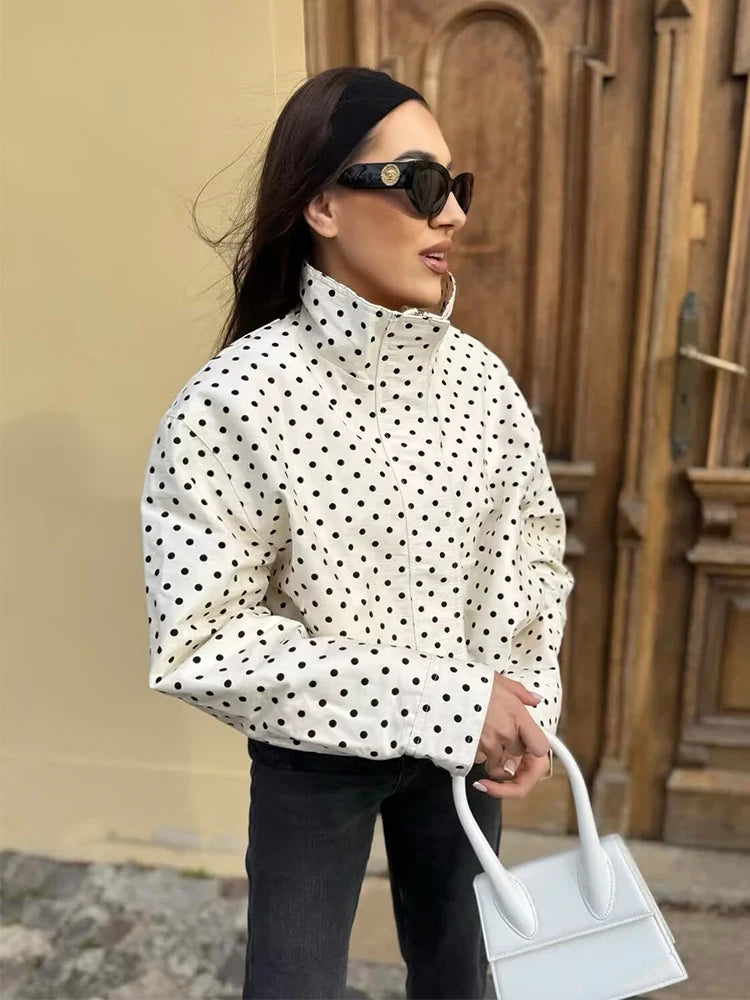 Women's Jackets Fashion Polka Dot Bomber Jacket Spring Women Long Sleeve Loose Jackets Coats Streetwear Female Outerwear Tops