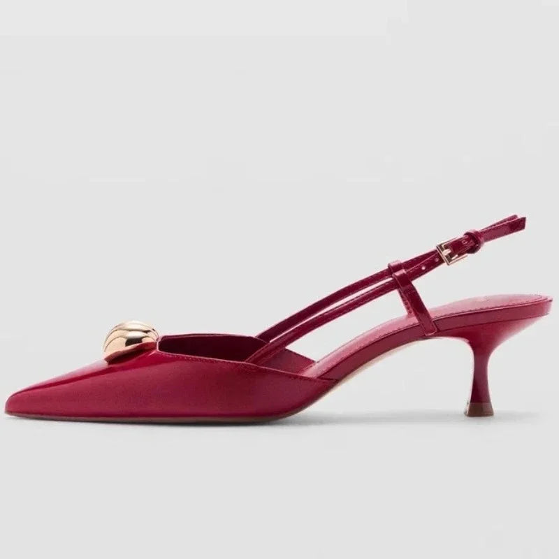Fashion Metal Decoration Designer Pumps Women Sexy Pointed Toe Backless Banquet high Heels Luxury Wedding Bridal Shoes Sandals