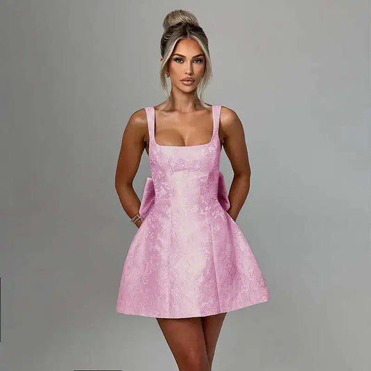 Avrilyaan Bow Spaghetti Strap Backless Sexy A-line Dress Women Strapless Party Dress Elegant Bodycon Mini Summer Dress Vestidos
