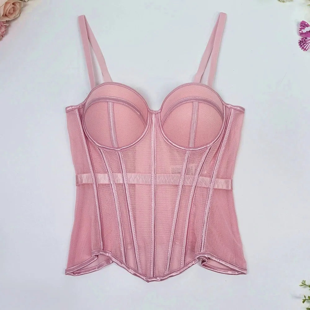 Transparent Mesh Sexy Waisted Lady Corset Elegant Shaping Women Bustier Girls Slim Evening Wear Crops Top Lady Short Body Shaper