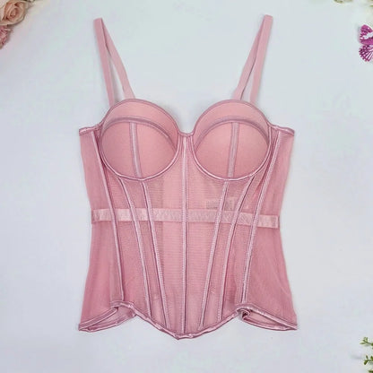 Transparent Mesh Sexy Waisted Lady Corset Elegant Shaping Women Bustier Girls Slim Evening Wear Crops Top Lady Short Body Shaper