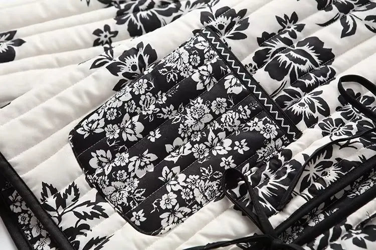 HH Floral Print Jacket For Women Autumn Quilted Reversible Cotton Coat Cardigan Long Sleeve Jackets Elegant Woman Streetwear