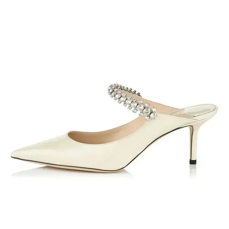 Women's Sandals 2026 New High Heels Fashion Water Diamond Chain Banquet Pointed Fine Heels Women's Muller Shoes