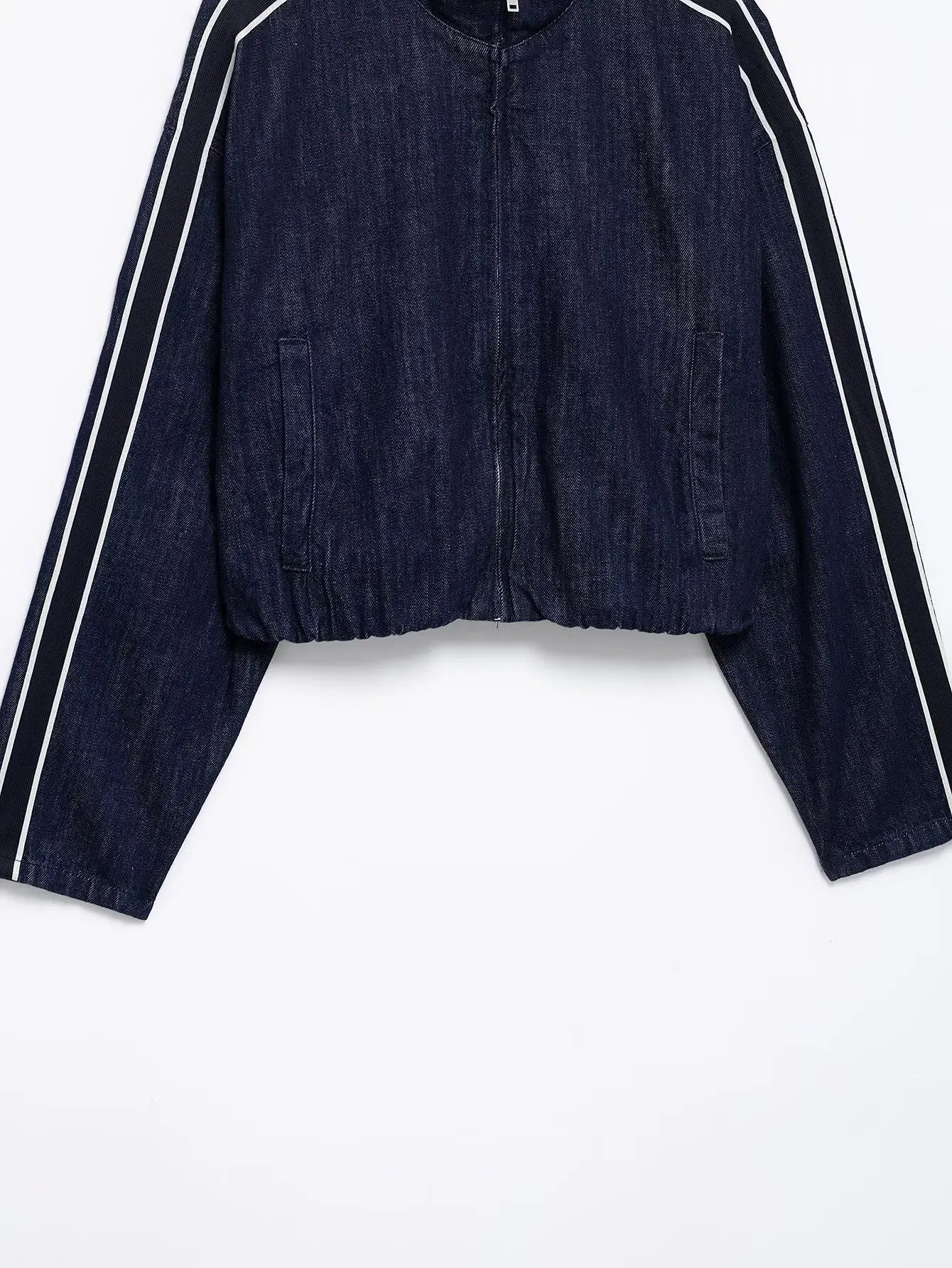 KONDALA Women High Street Denim Set Spring Fall Trendy Side Stripe Stand Collar Zipper Jacket Lace-up Pant 2026 Casual Pants Set