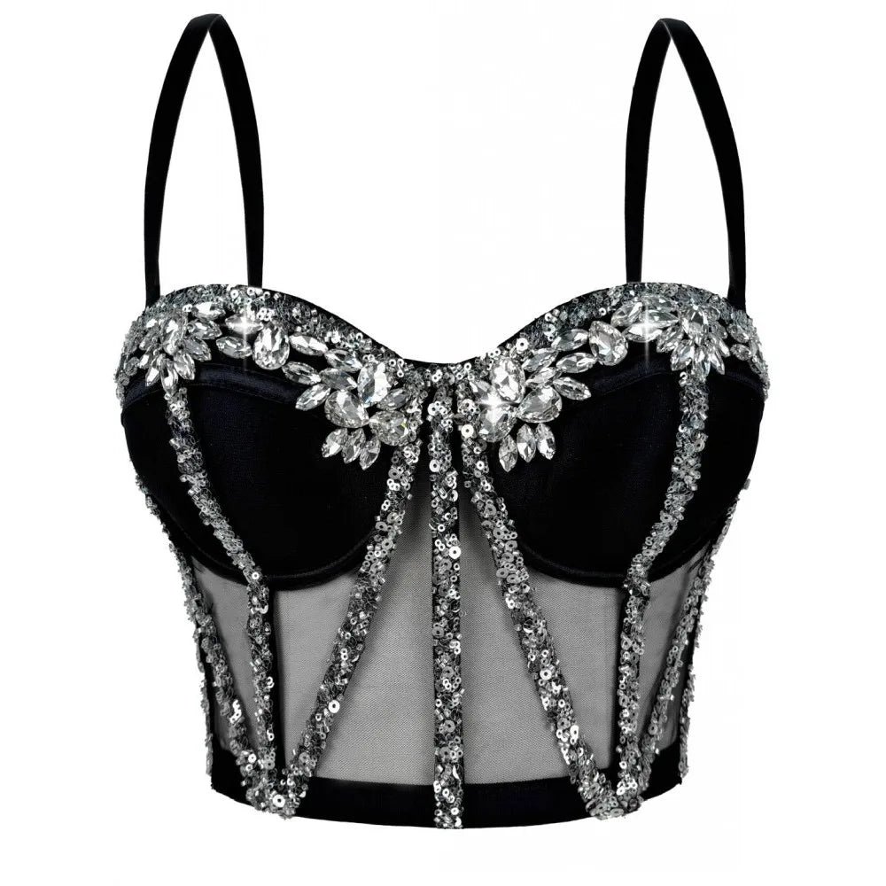 Rhinestones Female Corset Top Women Camis Nightclub Pearls Short Chest Binder Sexy Camisole Mujer Lingerie Tube Bra Debardeur