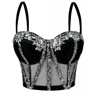 Rhinestones Female Corset Top Women Camis Nightclub Pearls Short Chest Binder Sexy Camisole Mujer Lingerie Tube Bra Debardeur