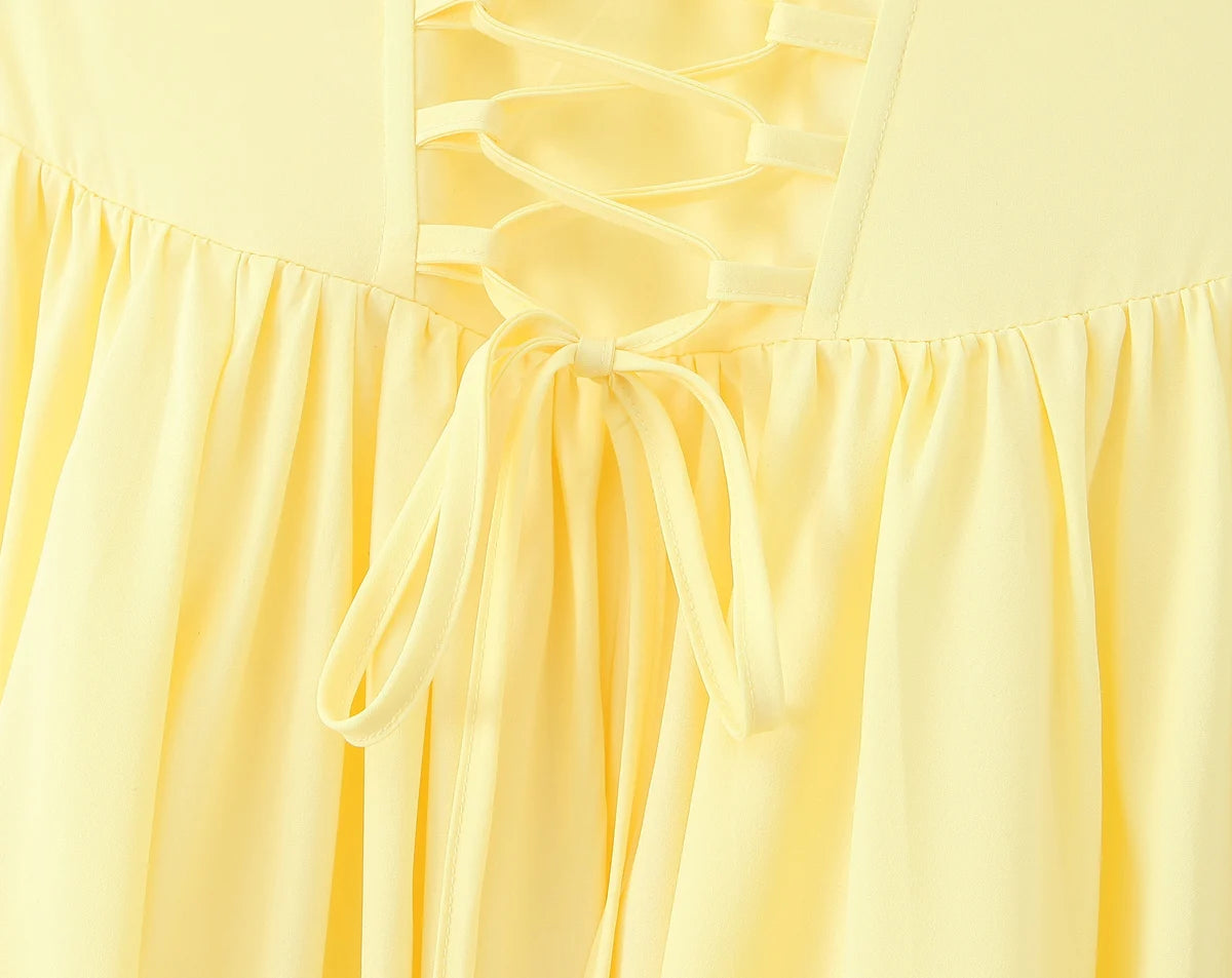 3 colors Sexy Wire Chest Boning Slim Waist Long Strapless Dress Women Cross Lacing up Back Ruched Hem Swing Party Vestido Yellow