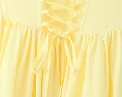 3 colors Sexy Wire Chest Boning Slim Waist Long Strapless Dress Women Cross Lacing up Back Ruched Hem Swing Party Vestido Yellow