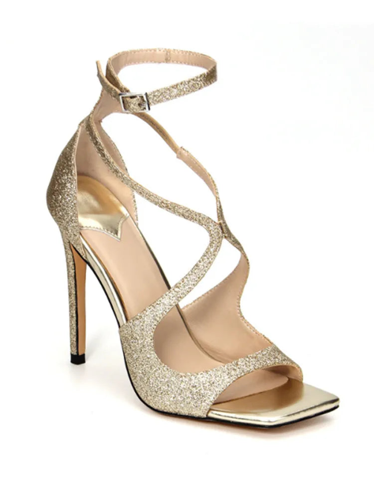 2026Ladies' Summer New Fashionable High-heeled Open Toed Sandals Square Toe Party Sexy 34-43Large Women's Shoes