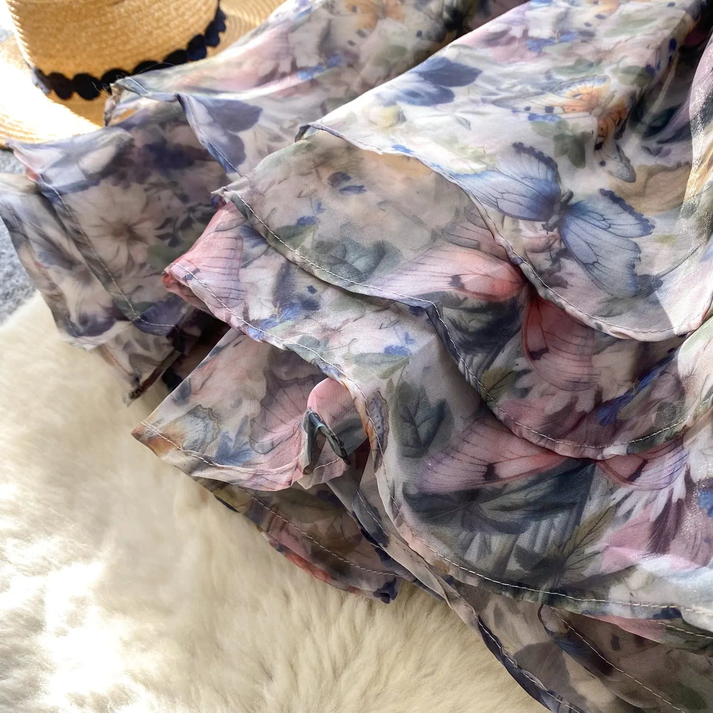 SINGREINY Holiday Print Flowy Birthday Dress Women Strap Butterfly Vacation Cake Sundress Organza Luxury Party Short Dress