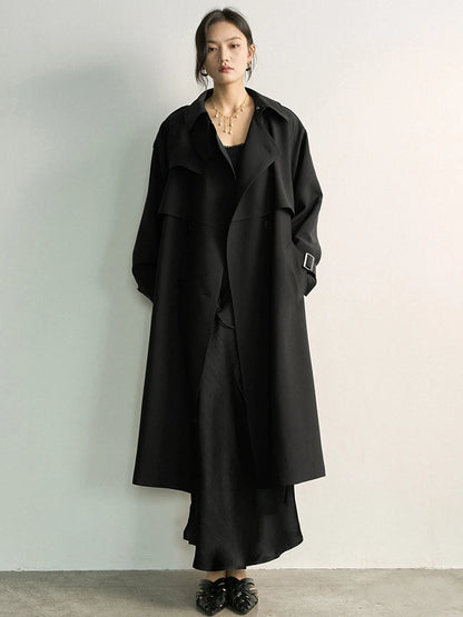 Lautaro Spring Autumn Khaki Long Trench Coat for Women Double Breasted Elegant Luxury Chic British Style Fashion Overcoat 2026