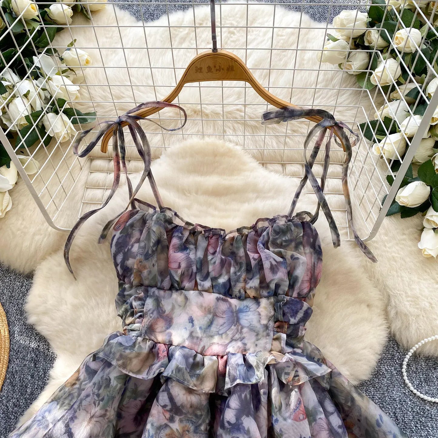 SINGREINY Holiday Print Flowy Birthday Dress Women Strap Butterfly Vacation Cake Sundress Organza Luxury Party Short Dress