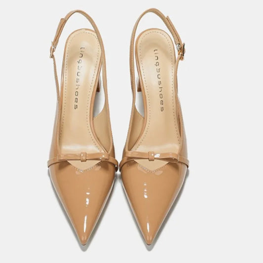 Pointed Toe Women's New Sandals 2025Summer Bow Luxury Brand Sexy Buckle High Heels Slingback Shallow Mouth Girls Mary Jane Shoes