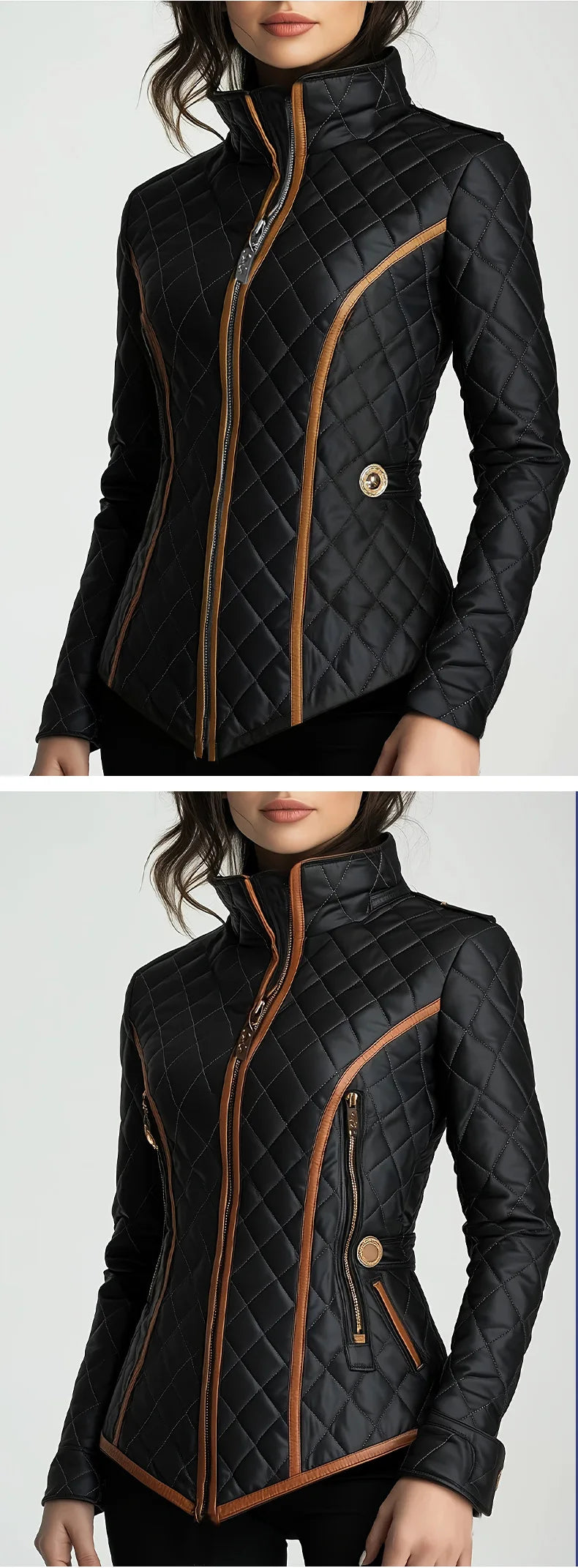 Black Quilted Jacket for Women Autumn Winter Lightweight Cotton Padded Short Coat Slimming Fit Stand Collar Female Outerwear