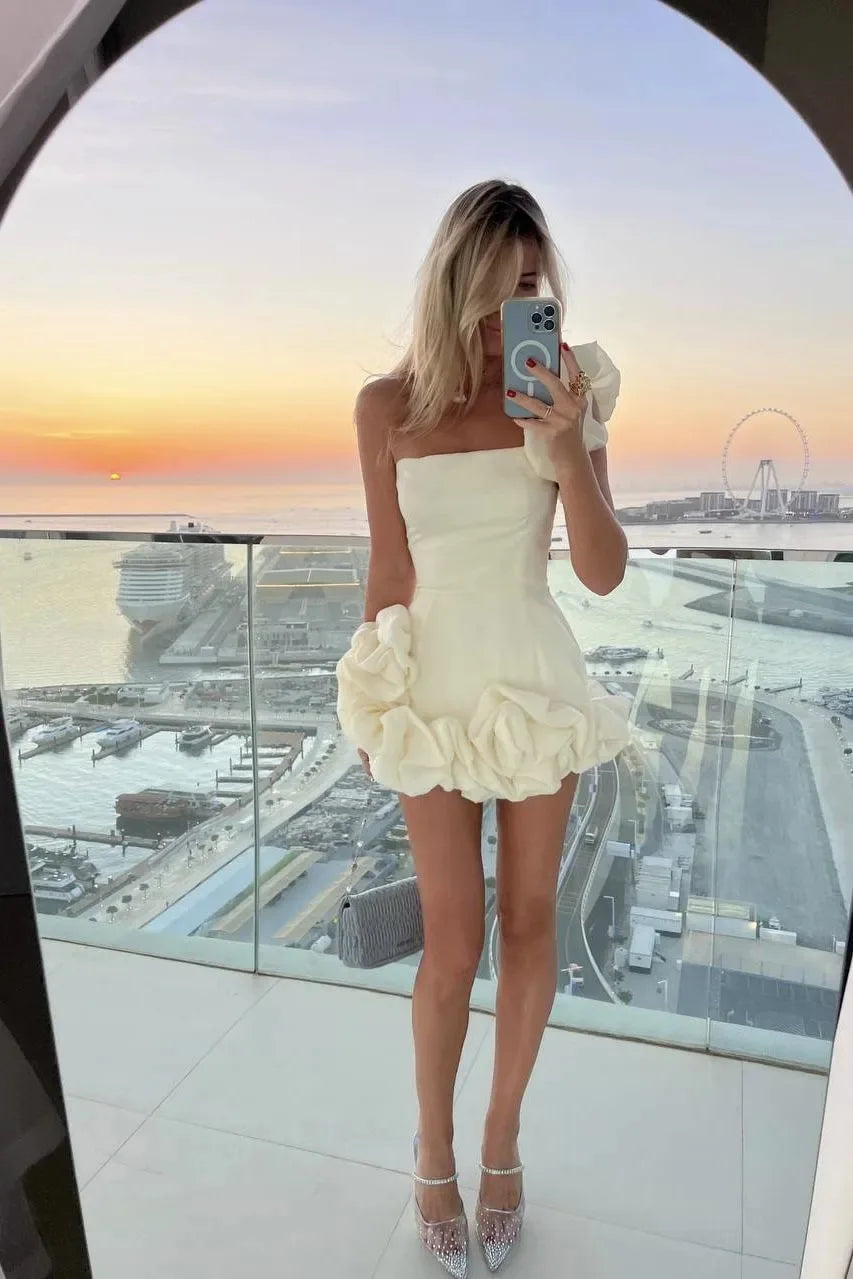 2025 Summer Fashion New Elegant Temperament Party Evening Dress For Women Flower Sleeveless Off-Shoulder Sexy Pleated Rose Dress