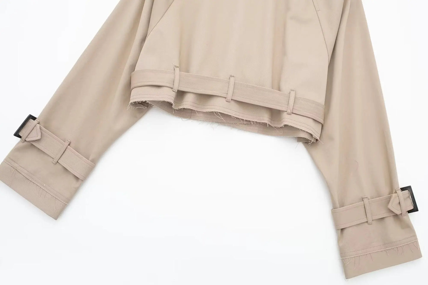 HH 2025 Women Belt Cropped Trench Spring Jacket Vintage Streetwear Double Breasted Long Sleeve Top Female Coat Outfits