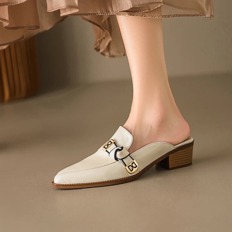 Dilalula 2025 French Style Genuine Leather Sandals Women Covered Toe Butterfly Knot Party Dating Sandals Office Ladies Pumps