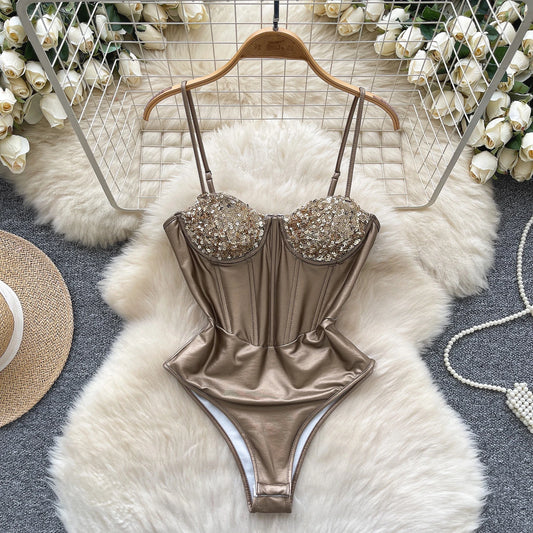 Chic sexy backless   sleeveless Spliced sequin Slim Vintage Tank Top Korean Fashion Corset Bustier Hotsweet Y2k Sling Crop Top