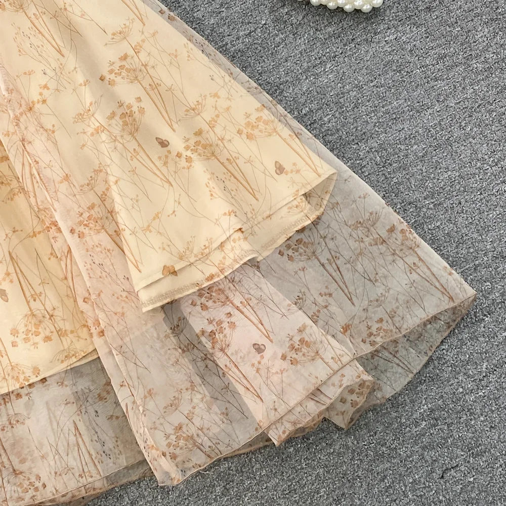 Women Elegant Bow Sexy Chiffon Print A-line Dress Summer One Shoulder High Waist Slim Vintage Seaside Party Vacation Robe
