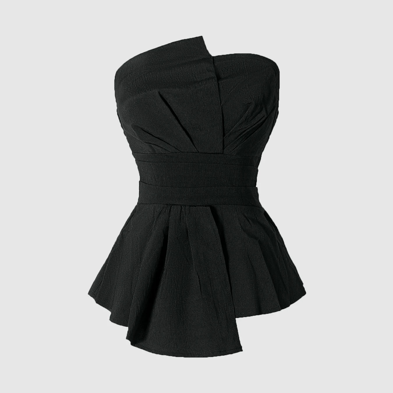 [Elegant] Peplum Strapless Top, Belted Wrap Waist Blouse for Vacation & Commute