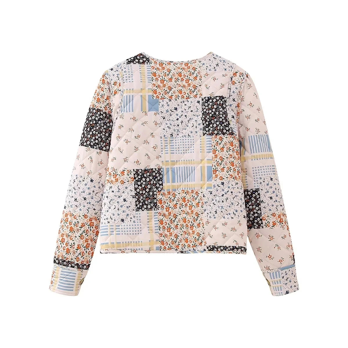 HH Floral Print Jacket For Women Autumn Quilted Reversible Cotton Coat Cardigan Long Sleeve Jackets Elegant Woman Streetwear